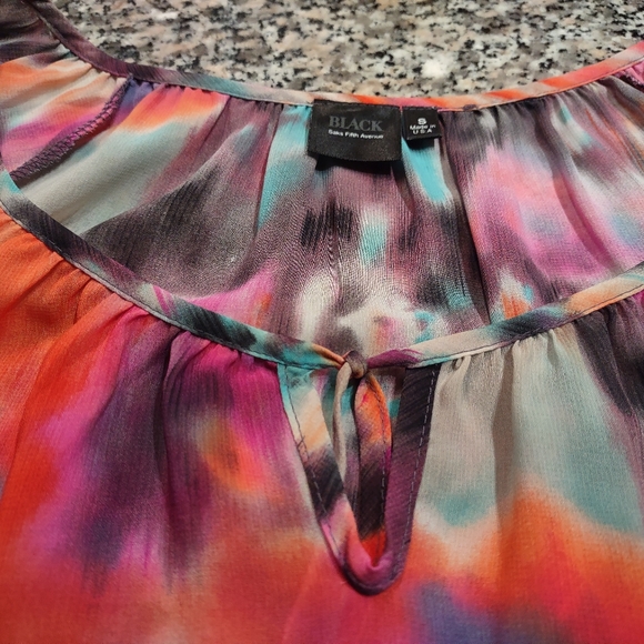 Saks Fifth Avenue Black Label Semi Sheer Multi Coloured Blouse Size Small - Picture 3 of 10